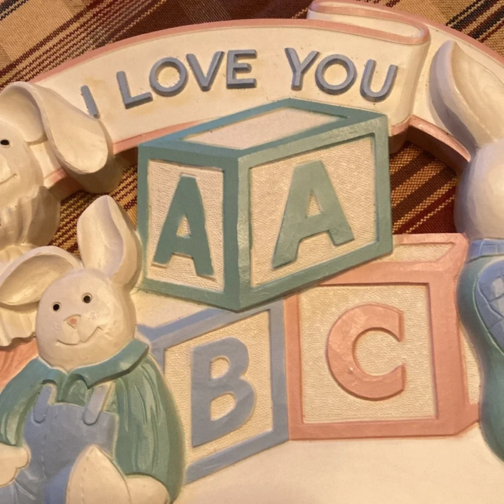 Homco inc bunny wall plaque for babies room “I LoveYou” vintage 90’s